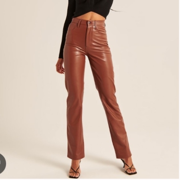 Abercrombie & Fitch Curve Love Vegan Leather 90s Straight Pants Brown Red 29 8 - Picture 2 of 10